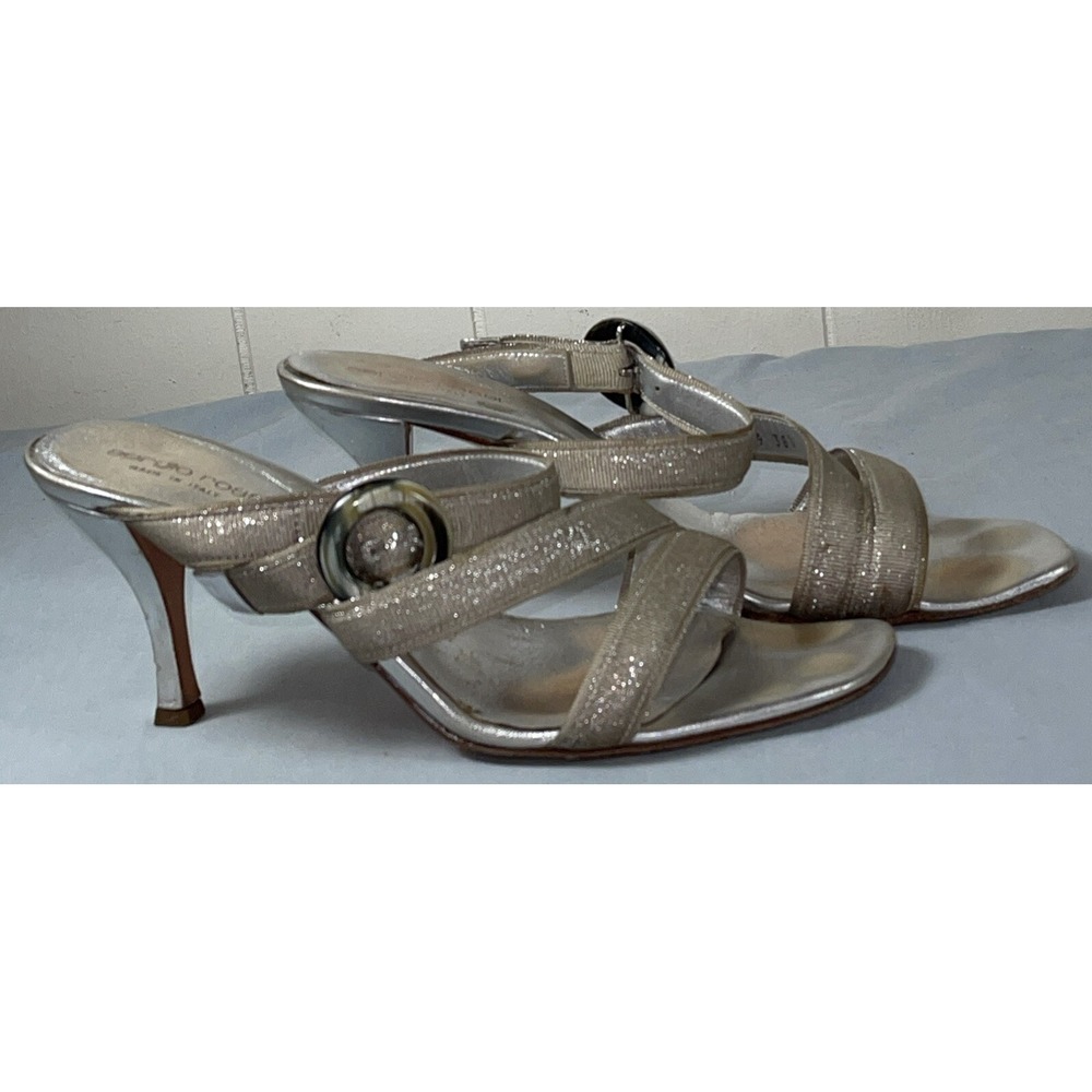 sergio‎ rossi 38.5 heels silver metallic open toe slide on Italy